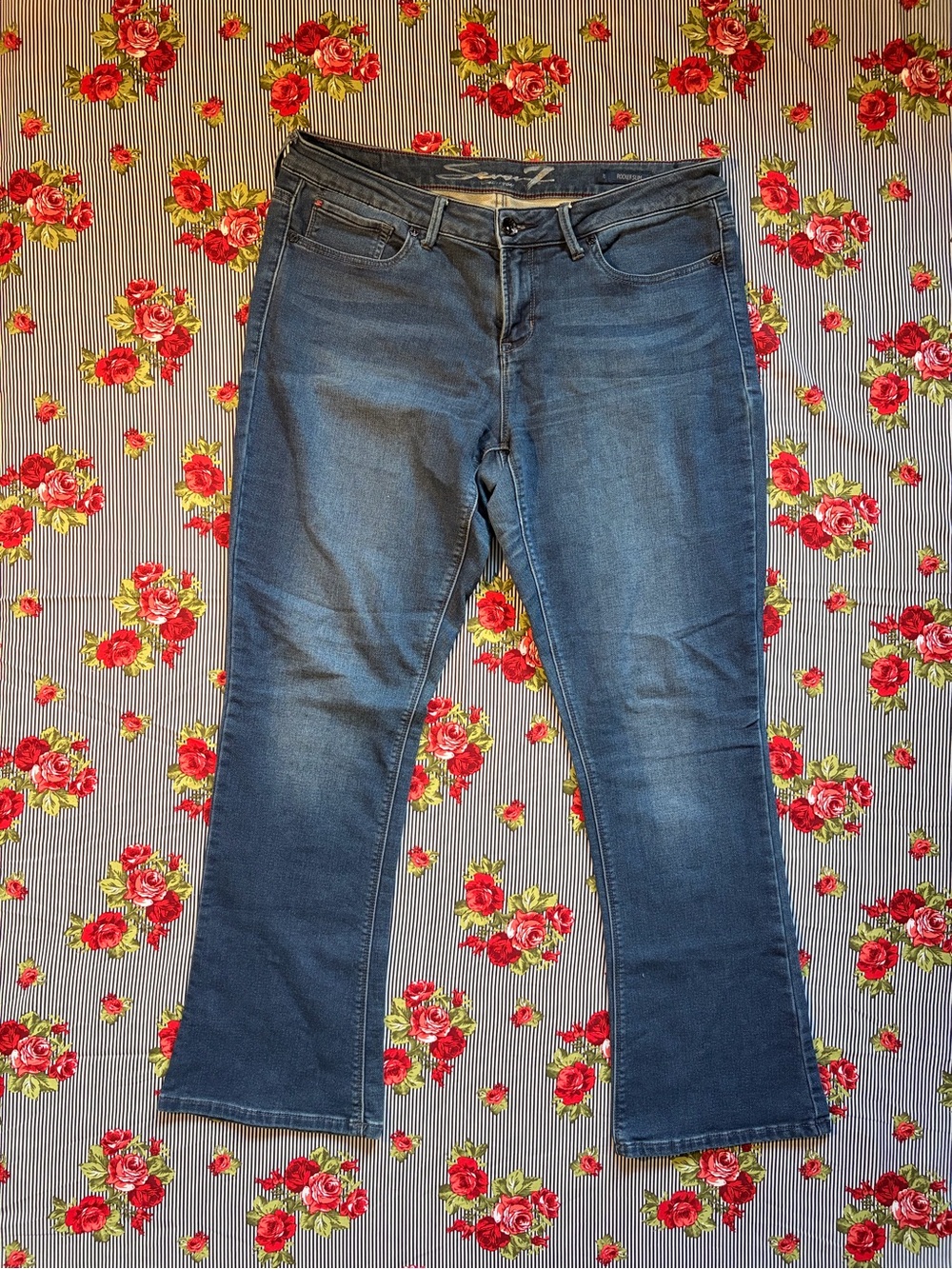 Seven7 Women’s Dark Blue Flare Rocker Slim Jeans